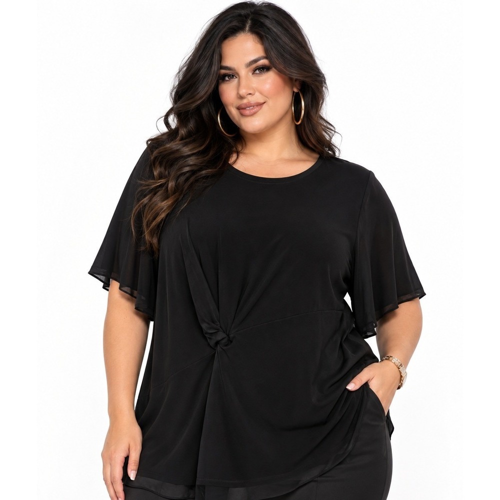 Montgomery Post Mable Woven Trim Tunic Top Womens XXL Black NWT